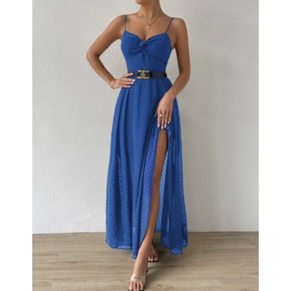 Luxe Swiss dot front tie backless wrap cami maxi dress - Picture 5 of 16